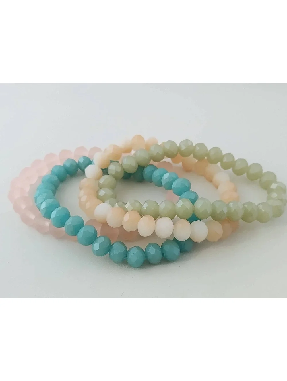 Set of Four Faceted Beaded Stretch Bracelets in Pastel Tones